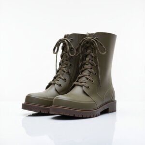 Cougar Madrid Rain Boots Moss Green Lace Up Waterproof Vegan Women’s Size 9